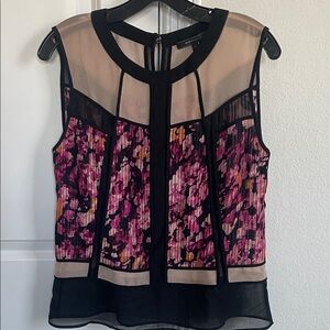 BCBGMAXAZRIA Women's Sleeveless Sheer Panel Top - Pink and Black